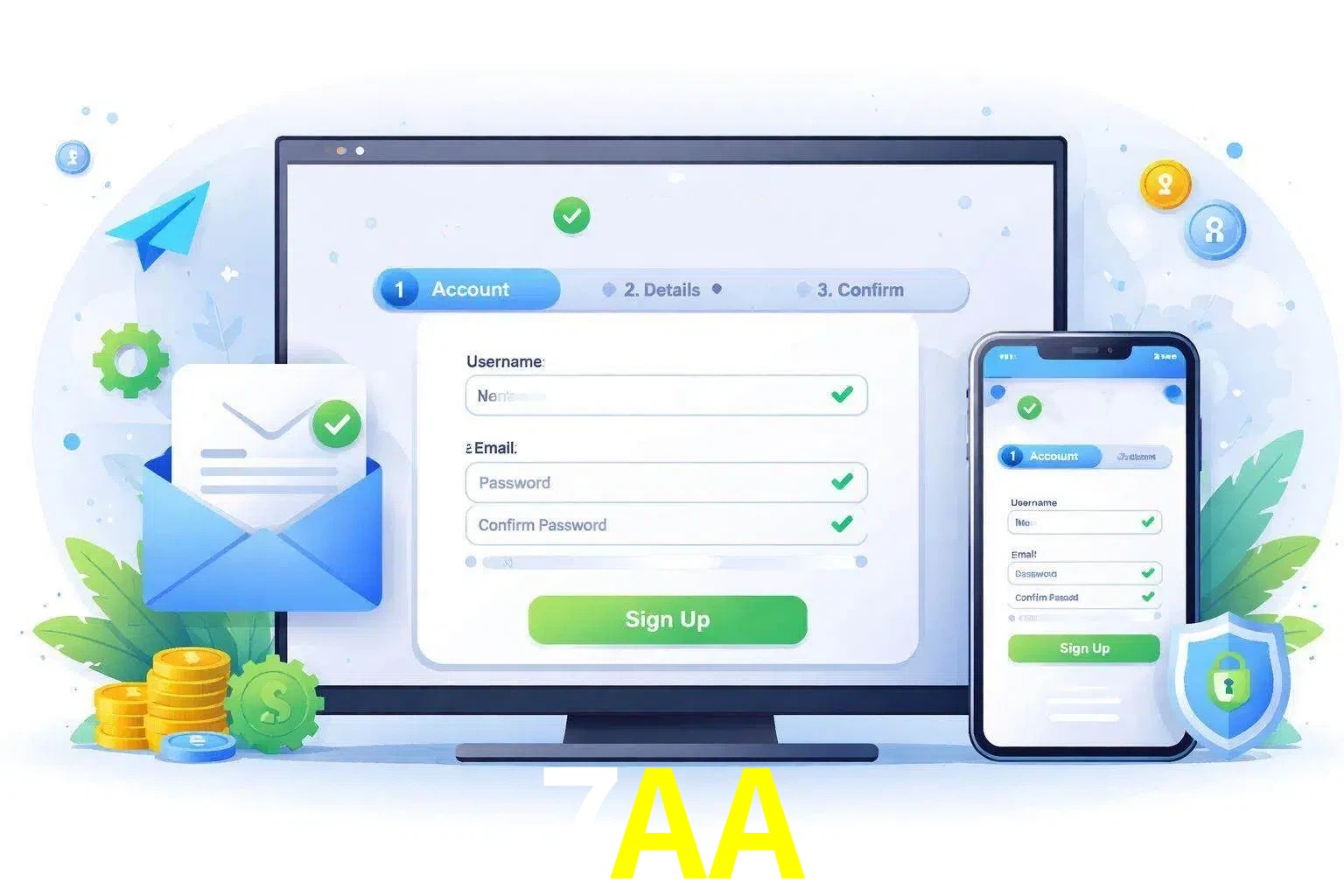 Registro de nuevo usuario y configuración de cuenta 7AA